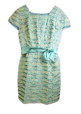 Vintage Aqua Lace Party Dress Satin Bow Sheath Mad Men Cocktail Dress